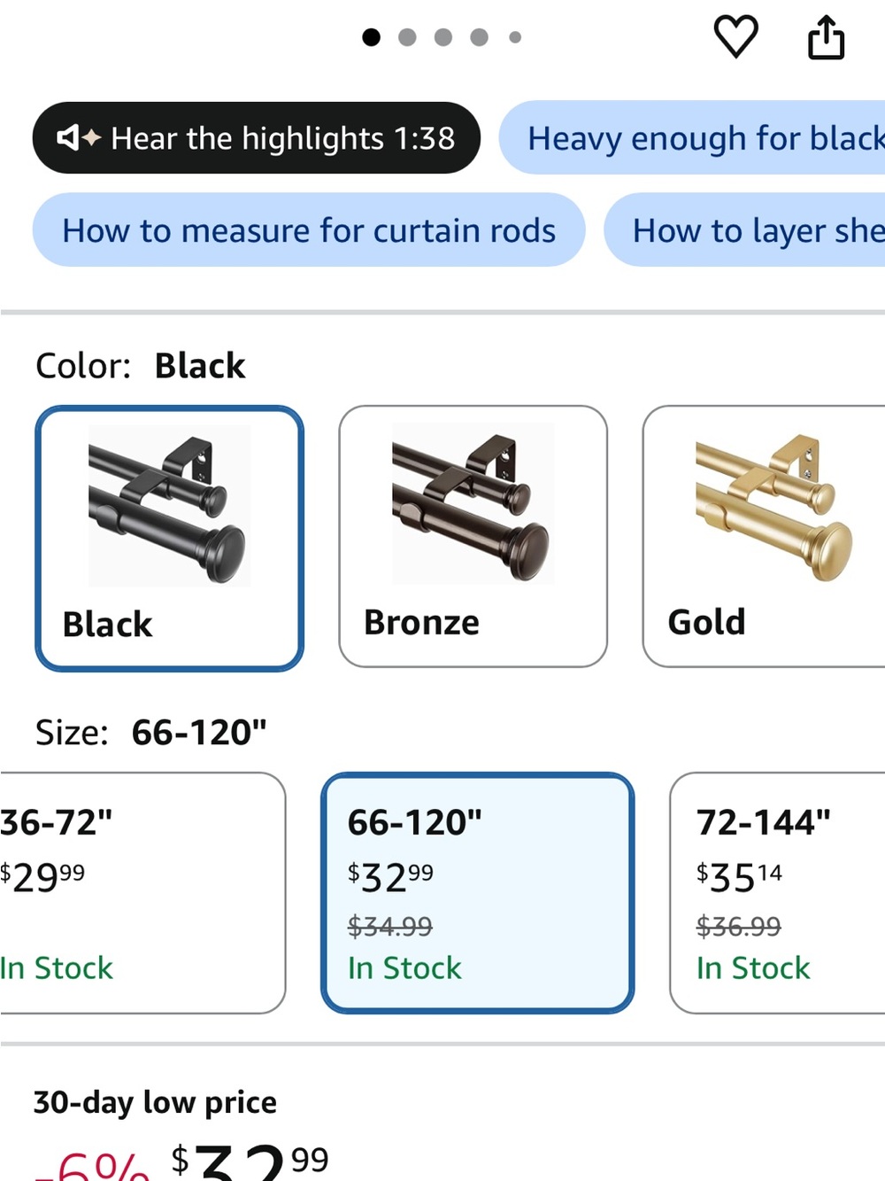 Black Double Curtain Rod Set - Modern Finial Design
